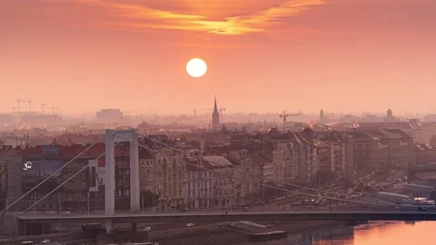 Rising Sun above Budapest Stock Footage 144840246