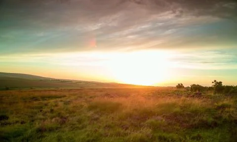 Rising of the sun on a flat ground Stock Photos