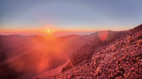 Rising Sun, Haleakala National Park mountain range summit Stock Footage
