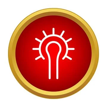Rising sun icon on a red circular button Stock Illustration