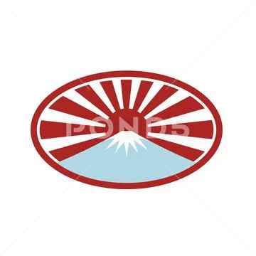 Rising Sun With Snow Capped Mountain Icon Stock Illustrationen