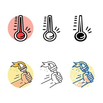 Rising temperature gauge progress color icon variants vector Stock Illustration