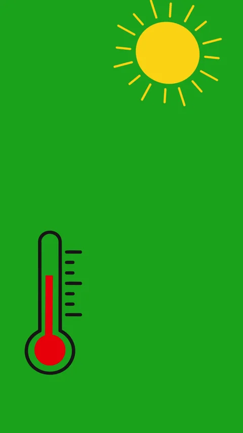 Rising Thermometer and Sun Animation on Green Background Stock Footage 339324470