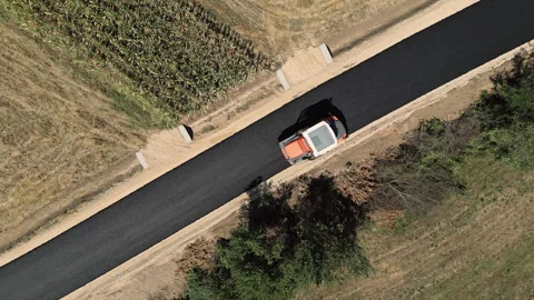 Rising Top Down Drone View of Road Construction in Mozgovo Serbia Stock Footage 331284950