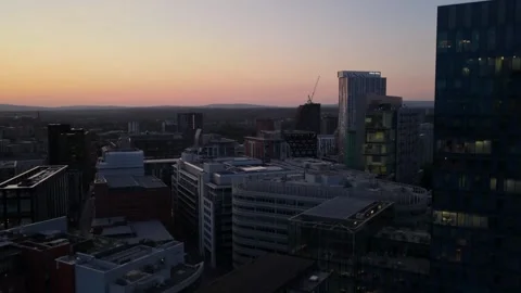 Rising up by tower with seagull in shot Sunset Manchester Skyline UK 스톡 동영상 341987312