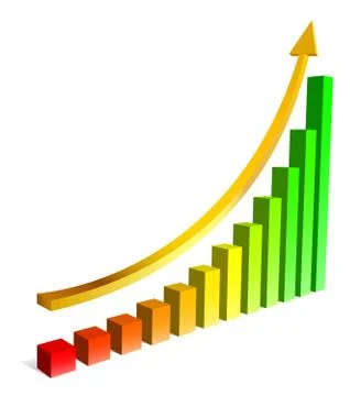 Rising varicolored bars with golden arrow on top. Growth concept. Stock Illustration