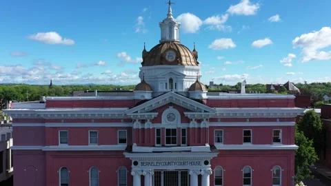 Rising View of Berkeley County Courthouse in Martinsburg in Spring and Summer Stock Footage 309021271