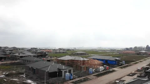 Rising View Over House Construction to Large Outer Urban Estate Aerial 4K Stock Footage 139125402