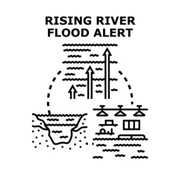 Rising water river level flood alert concept Stock Illustration
