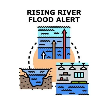 Rising water river level flood alert concept Stock Illustration
