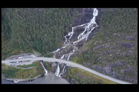 Rising by waterfall Langfoss Norway Video stock 331887490