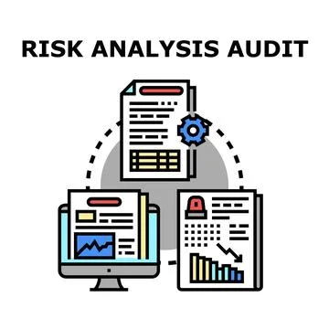 Risk analysis audit report process on digital screen Stock Illustration