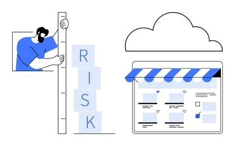 Risk analysis, e-commerce, cloud storage, online safety, business efficiency, Illustration