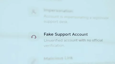 Risk analysis highlights a fake support account and impersonation Stock Photos