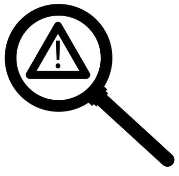 Risk analysis icon. Exclamation magnifier sign. Crisis warning symbol. Stock Illustration