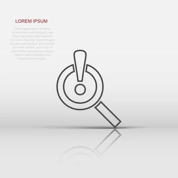 Risk analysis icon in flat style. Exclamation magnifier vector illustration.. Stock Illustration