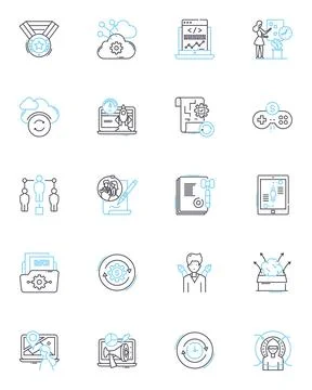 Risk analysis linear icons set. Probability, Uncertainty, Threat, Vulnerability Illustrazione stock