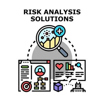Risk analysis solutions evaluating business data and threats Stock Illustration