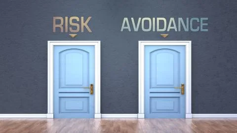 Risk and avoidance as a choice - pictured as words Risk, avoidance on doors t Stock Illustration