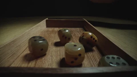 Risk and Chance Concept with Dice Thrown in Wooden Box Stock Footage 338017953