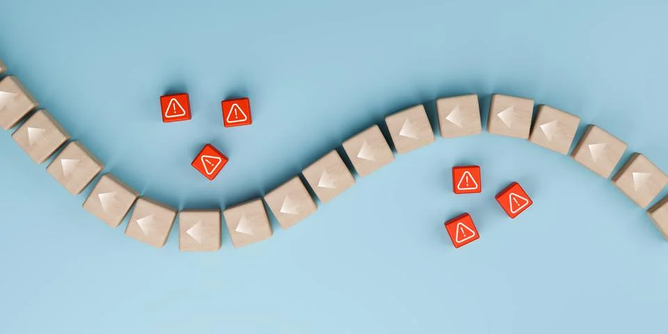 Risk and Problem Management Concept with Warning Signs Disrupting a Smooth .. Stock Photos