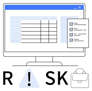 Risk assessment concept with computer screen, checklist, and highlighted al.. Illustrazione stock