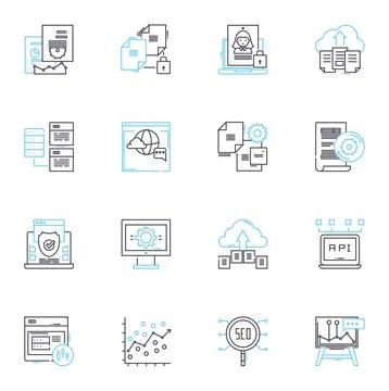 Risk assessment linear icons set. Probability, Threat, Hazard, Vulnerability イラスト素材