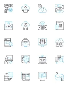 Risk assessment linear icons set. Probability, Threat, Hazard, Vulnerability Illustrazione stock