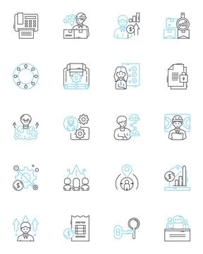 Risk assessment linear icons set. Probability, Security, Hazard, Vulnerability Stock Illustration