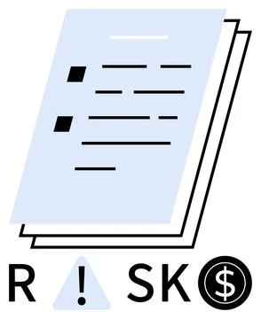 Risk assessment paperwork with sheets, warning exclamation, and dollar sign Stockillustratie