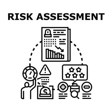 Risk assessment process analyzing business and financial data 스톡 일러스트