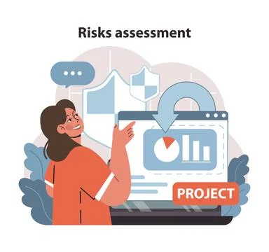 Risk Assessment in Project Management. A manager evaluates potential project Illustrazione stock