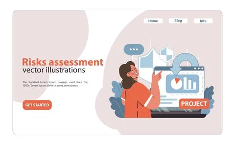 Risk Assessment in Project Management set. A manager evaluates potential project Stock Illustration