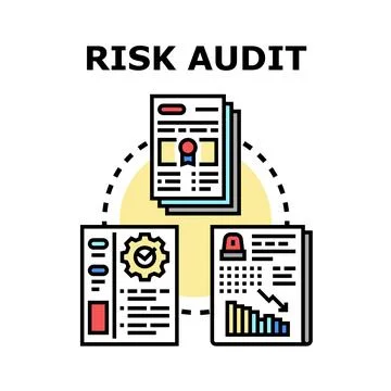 Risk audit evaluation process with financial documents Ilustración de archivo