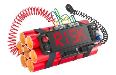 Risk concept. Time bomb explosive with risk word on timer, 3D rendering Stock-Illustration