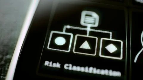 Risk document branching into three distinct shape boxes Foto stock