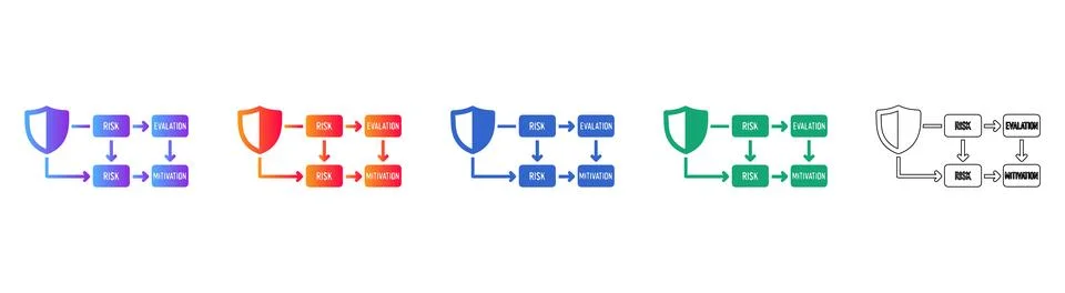 Risk Evaluation and Mitigation Workflow Icons Illustrazione stock