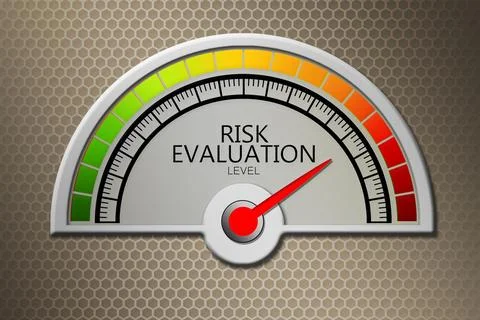 Risk evaluation level with arrow in measuring scale Illustrazione stock