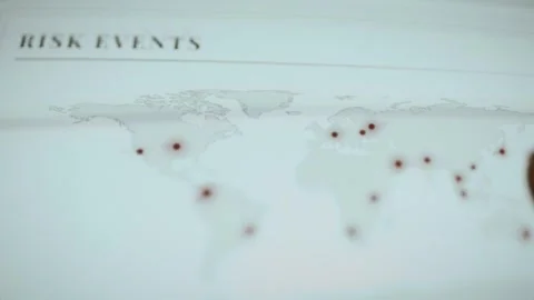 Risk events map displays worldwide alert locations Stock Footage 346596558