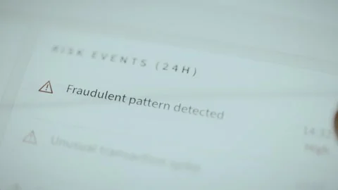 Risk events panel flags fraudulent transaction pattern Stock Footage 346592950