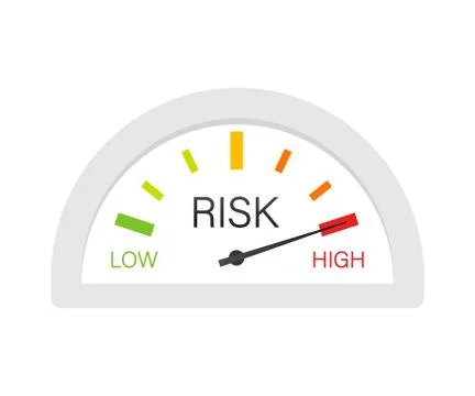 Risk icon on speedometer. High risk meter. Vector stock illustration. Stock Illustration
