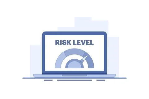 Risk Level Concept. Risk Assessment. Laptop with Risk Scale. Illustrazione stock