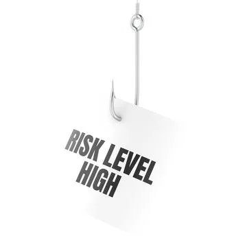 Risk Level High note on fishing hook, phishing concept. 3D rendering Stock-Illustration