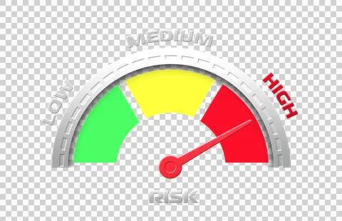 Risk level indicator, (LOW, MEDIUM, HIGH,) icon, Stock Illustration
