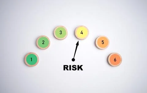 Risk level indicator rating print screen circle wood plank since low to hig.. Stock Photos