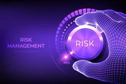 Risk levels knob button. Wireframe hand turning a risk level knob to the mini Stock Illustration