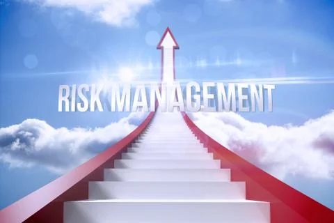 Risk management against red steps arrow pointing up against sky Stock Illustration