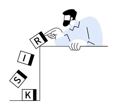 Risk Management and Decision Making Represented by a Man Dropping Letter Bloc Illustrazione stock