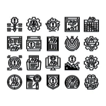 Risk management and error control icons set 스톡 일러스트
