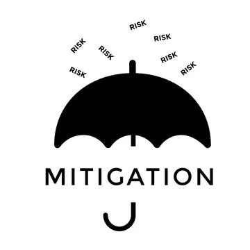 Risk management and mitigation design with umbrella, mitigation and risk text Stock Illustration